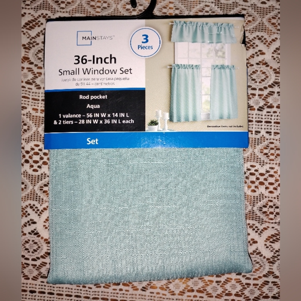 Mainstays 36 IN Aqua Rod Pocket Curtain Set